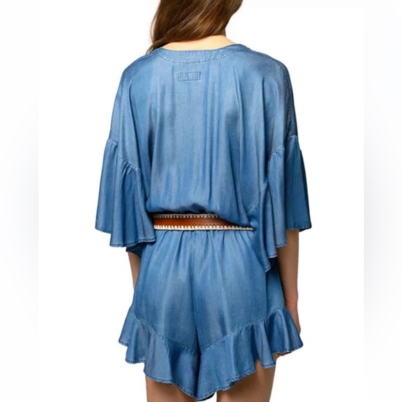PINKO Daria Denim Ruffled Hem Romper Size 8 - Picture 4 of 9